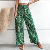 Dámské kalhoty se širokými nohavicemi – Prodyšný materiál – Splývavý střih – Boho stylová elastická pasová část