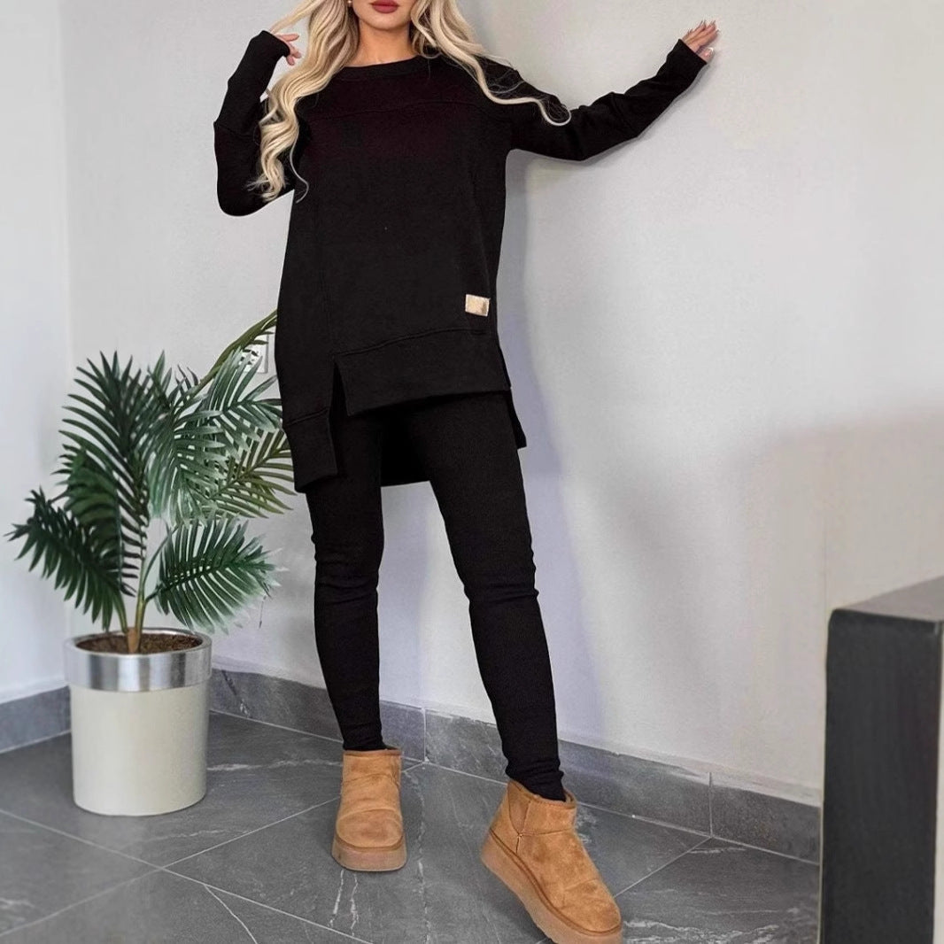 Dámský ležérní outfit – Měkký úplet – Volný top – Přiléhavé legíny