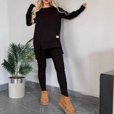 Dámský ležérní outfit – Měkký úplet – Volný top – Přiléhavé legíny