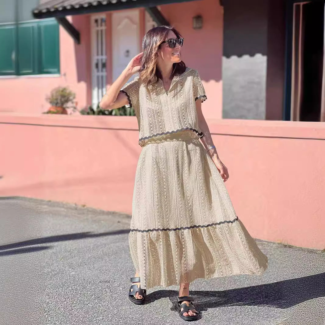 Dámská sukně – Bavlněná směs – Volný střih – Krátký rukáv – Krajka