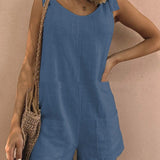 Dámský overal – Nastavitelná ramínka – Vlnitý výstřih – Nakládané kapsy