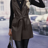 Dámská bunda bez rukávů – Umělá kůže – Přiléhavý střih – Nastavitelný pásek