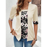 Dámská ležérní halenka – Volný střih – Vrstvený efekt – Měkký úplet, 3/4 rukávy