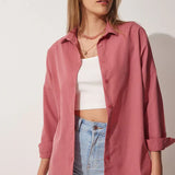 Dámská halenka oversized – Měkká bavlna – Dlouhý rukáv – Zapínání na knoflíky – Klasický límec