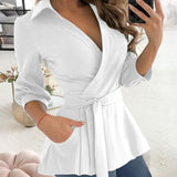 Dámská halenka – Přiléhavý střih – Dlouhý rukáv – Košilový límec – Nastavitelný pásek