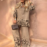 Dámský set – volný top s 3/4 rukávy a kalhoty s vysokým pasem a širokými nohavicemi – prodyšný len – zvířecí potisk