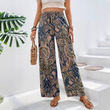 Dámské kalhoty se širokými nohavicemi – Prodyšný materiál – Splývavý střih – Boho stylová elastická pasová část
