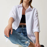 Dámská halenka oversized – Měkká bavlna – Dlouhý rukáv – Zapínání na knoflíky – Klasický límec