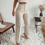 Dámské kalhoty – Slim fit – Vysoký pas – Elegantní sklady – Prémiová splývavá tkanina