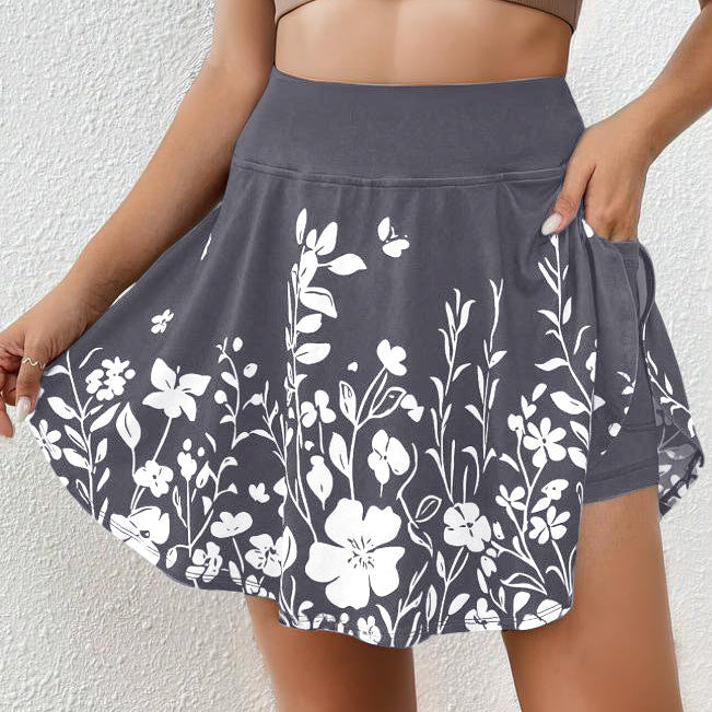 Dámská sukně – Květinový potisk – Elastický pas – Prodyšný rozšířený střih
