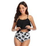 Dámské plavky – Vysoký výstřih – Nabírané detaily – Volány – Nastavitelná ramínka