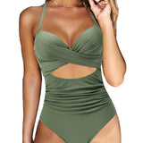Dámské jednodílné plavky – Tvarující střih – Push-up – Vysoký pas – Zavazovací výstřih