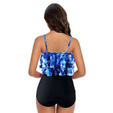 Dámské plavky – Vysoký výstřih – Nabírané detaily – Volány – Nastavitelná ramínka