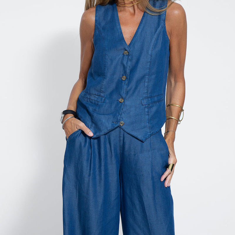 Dámský přiléhavý kardigan – Prodyšný len – Výstřih do V – Elegantní zapínání na knoflíky