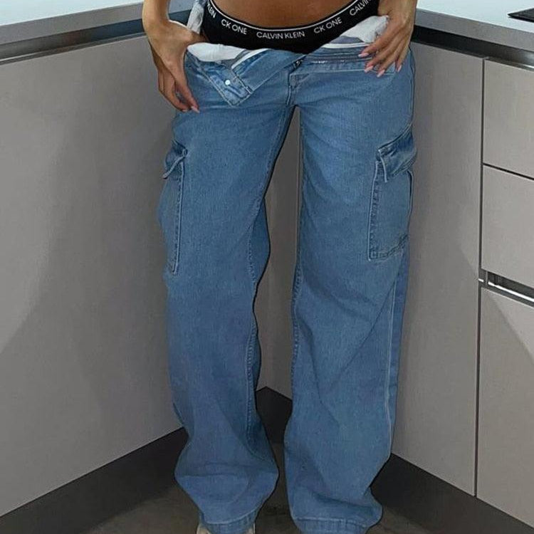 NINA - Džíny Streetstyle cargo s kapsami