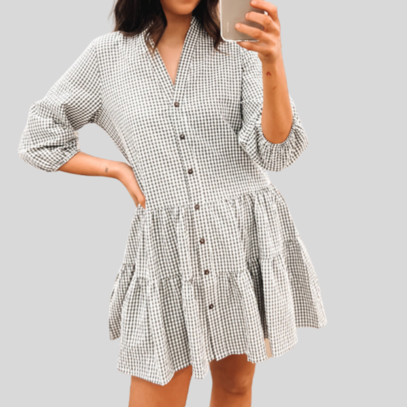 Camila - Stylové kostkované bavlněné šaty s knoflíkovým zapínáním