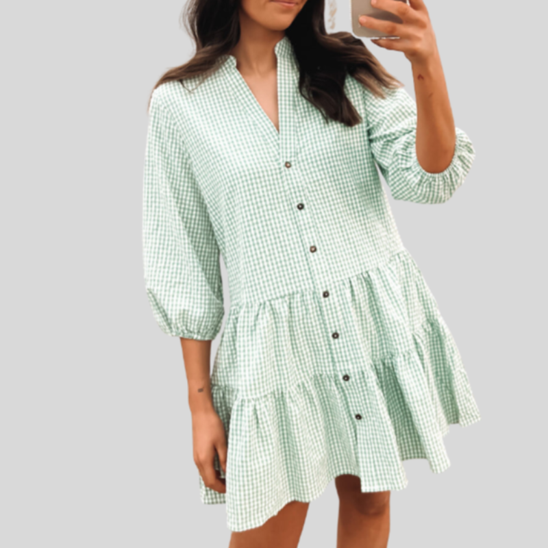 Camila - Stylové kostkované bavlněné šaty s knoflíkovým zapínáním