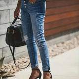 Dámské rovné džíny - Vysoký pas - Strečový denim - Pohodlný styl Distressed