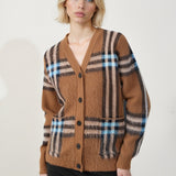 Volný retro kostkovaný kardigan s výstřihem do V, plus size