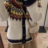 Pletený kardigan Fair Isle s kulatým výstřihem a rohovinovými knoflíky, kulatý výstřih