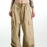 Vintage khaki cargo kalhoty s širokými nohavicemi