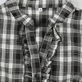 Britská kostkovaná halenka, výstřih do V s volánky a nafoukanými rukávy