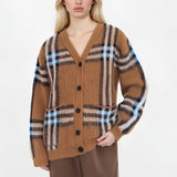 Volný retro kostkovaný kardigan s výstřihem do V, plus size