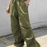 Trendy cargo kalhoty s nízkým pasem a stahovací šňůrkou