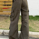 Kalhoty cargo s vysokým pasem ve vojensky zelené barvě