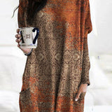 Dámská ležérní halenka – Volný střih – Dlouhý rukáv – Kulatý výstřih – Abstraktní vzor