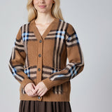 Volný retro kostkovaný kardigan s výstřihem do V, plus size