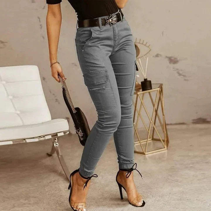 Dámské cargo kalhoty - Slim Fit - S více kapsami na zipy - Ležérní styl