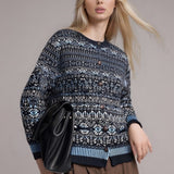 Pletená vesta Fair Isle Jacquard s barevnými bloky a kulatým výstřihem