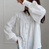 Bílá žakárová bavlněná halenka s vysokým límcem