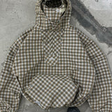 Vintage kostkovaná mikina s kapucí a zapínáním na půl knoflíků