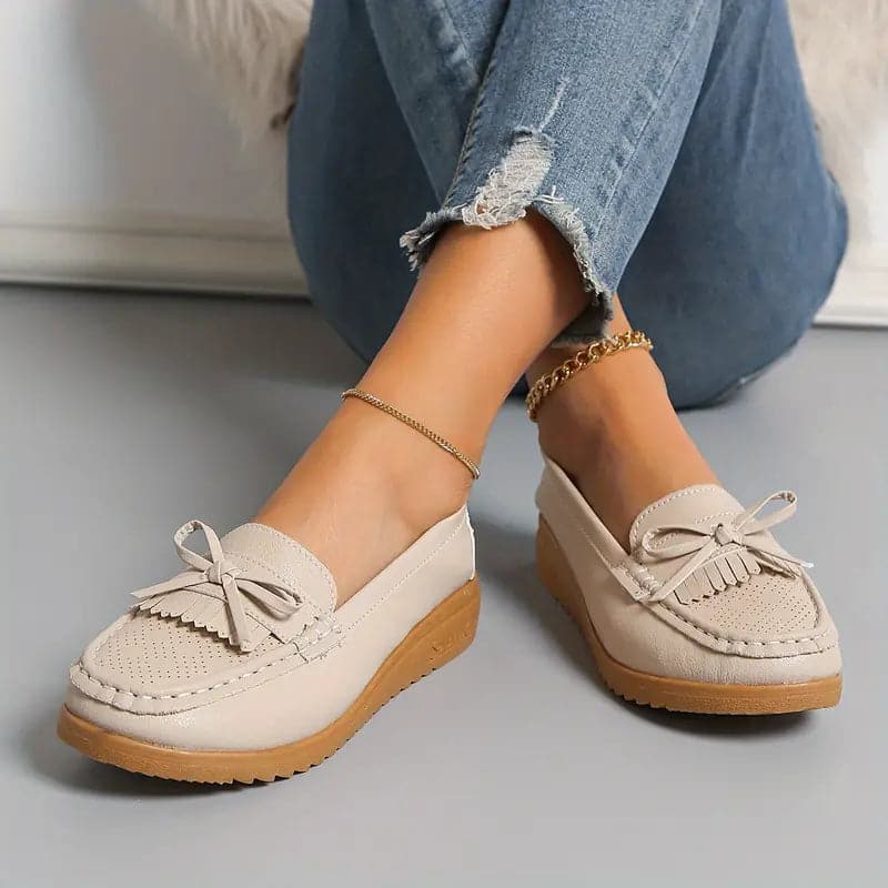 Dámské mokasíny - Pravá kůže - Kulatá špička - Elegantní mašle - Ležérní pohodlí