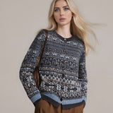 Pletená vesta Fair Isle Jacquard s barevnými bloky a kulatým výstřihem