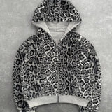 Vintage oboustranná mikina s leopardím potiskem a zipem