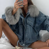 Volná džínová bunda ve stylu streetwear s velkými kapsami