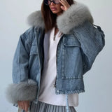 Volná džínová bunda ve stylu streetwear s velkými kapsami