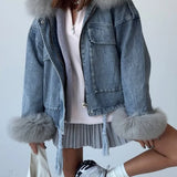 Volná džínová bunda ve stylu streetwear s velkými kapsami