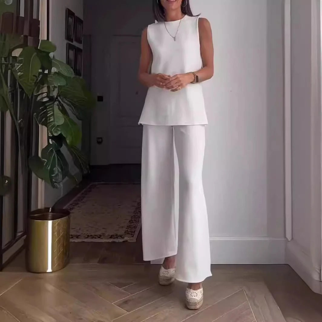 Dámská souprava z halenky bez rukávů a palazzo kalhot – volný střih – měkká bavlna