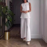 Dámská souprava z halenky bez rukávů a palazzo kalhot – volný střih – měkká bavlna