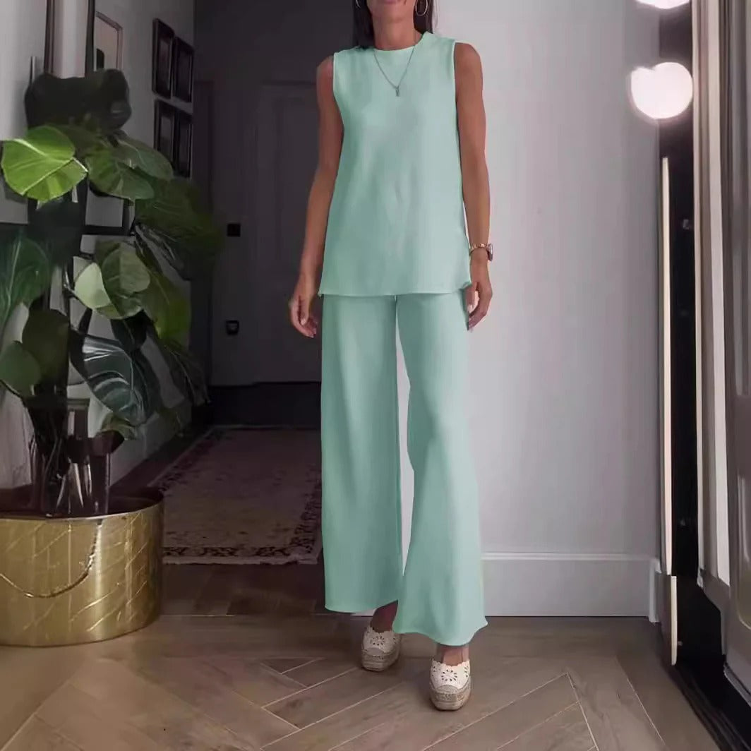 Dámská souprava z halenky bez rukávů a palazzo kalhot – volný střih – měkká bavlna