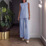 Dámská souprava z halenky bez rukávů a palazzo kalhot – volný střih – měkká bavlna