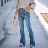 Dámské kalhoty – Strečový denim – Vysoký pas – Úzký rozšířený střih – Vintage styl