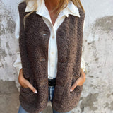 Dámský kardigan – Volný střih – Flís s efektem ovčí kůže – Zapínání na knoflíky vpředu