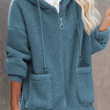 Dámský kardigan s kapucí – Volný střih – Měkký fleece – Zapínání na zip – Klokaní kapsy
