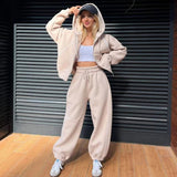 Dámská souprava z mikiny s kapucí a tepláků – Volný střih – Měkká bavlna – Lemování