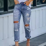 Dámské slim džíny – Strečový denim – Roztrhaná kolena – Délka ke kotníkům – Ležérní styl